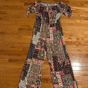 Printed off the shoulder jumpsuit